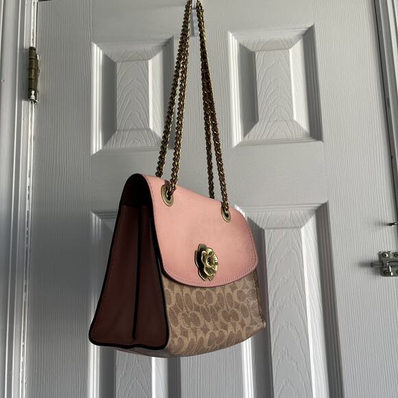 COACH Parker 30585 Pink C Logo Canvas+Leather. Shoulder+crossbody Bag purse - Picture 8 of 16